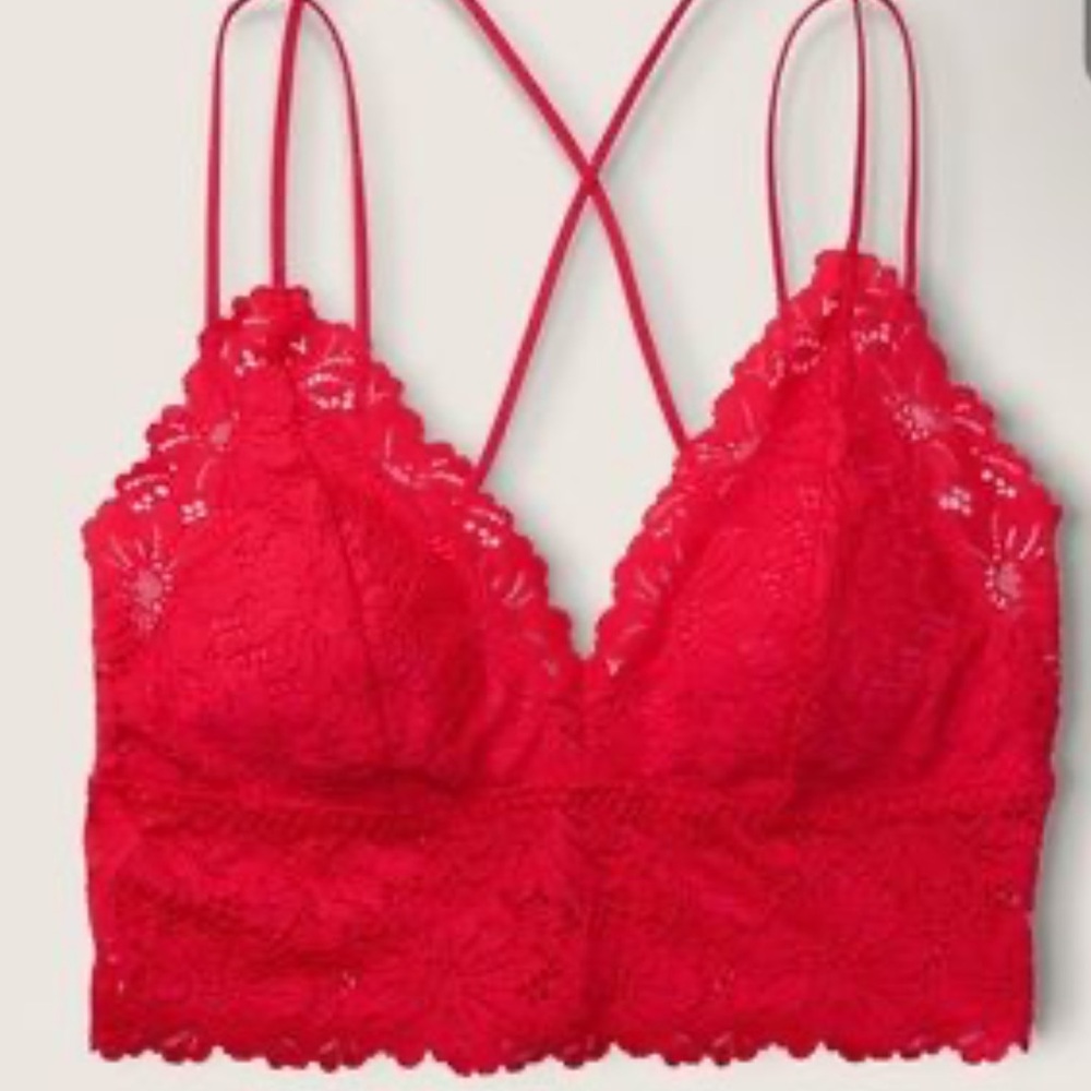 Victoria Secret Pink Red Lace Strappy Bralette❣️